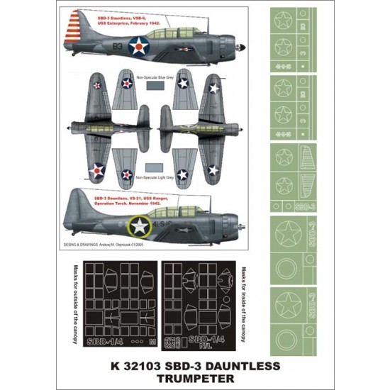 1/32 SBD-3 Dauntless Paint Mask for Trumpeter (Canopy Masks + Insignia Masks) 1/32 SBD-3 Dauntless Paint Mask for Trumpeter (Canopy Masks + Insignia Masks)