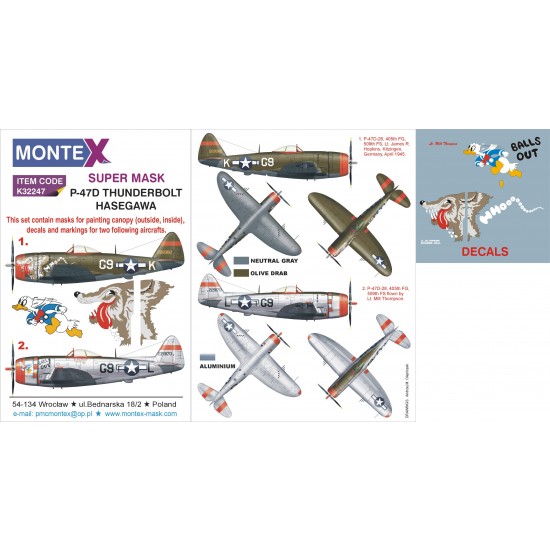 1/32 P-47D Thunderbolt Paint Mask with Decals for Hasegawa kit 1/32 P-47D Thunderbolt Paint Mask with Decals for Hasegawa kit