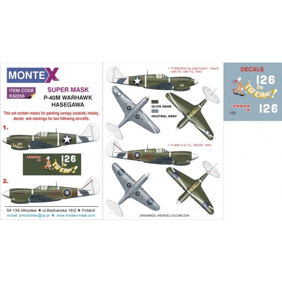 1/32 P-40M Warhawk Paint Mask for Hasegawa kit (Canopy Masks + Insignia Masks + Decals) 1/32 P-40M Warhawk Paint Mask for Hasegawa kit (Canopy Masks + Insignia Masks + Decals)