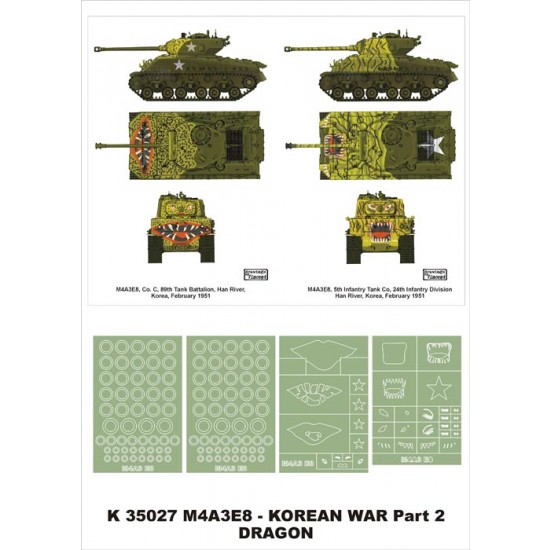 1/35 M4A3E8 Sherman Paint Mask Vol.2 for Dragon (Insignia Masks + Wheel Mask) 1/35 M4A3E8 Sherman Paint Mask Vol.2 for Dragon (Insignia Masks + Wheel Mask)