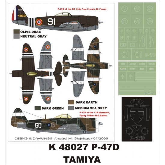 1/48 P-47D Bubbletop Paint Mask Vol.2 for Tamiya (Canopy Masks + Insignia Masks) 1/48 P-47D Bubbletop Paint Mask Vol.2 for Tamiya (Canopy Masks + Insignia Masks)