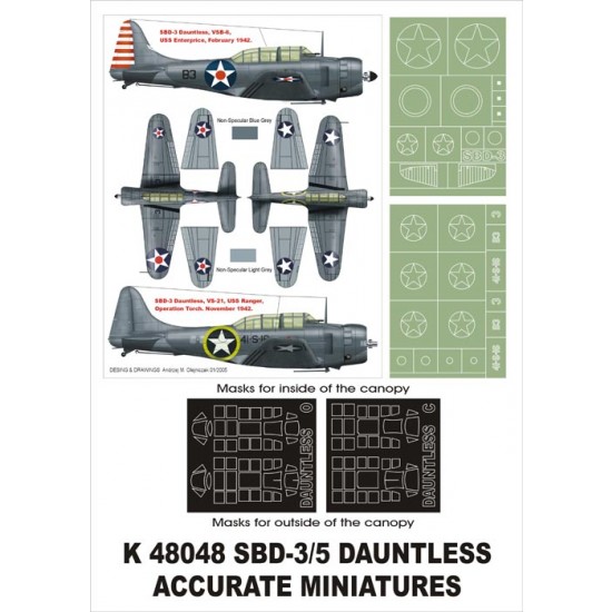 1/48 SBD-3 Dauntless Paint Mask for Accurate Miniatures (Canopy Masks + Insignia Masks) 1/48 SBD-3 Dauntless Paint Mask for Accurate Miniatures (Canopy Masks + Insignia Masks)