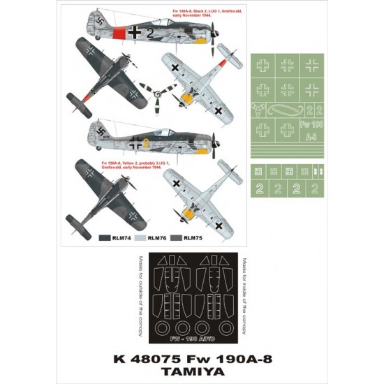 1/48 Focke-Wulf Fw 190A-8 Paint Mask Vol.2 for Tamiya (Canopy Masks + Insignia Masks) 1/48 Focke-Wulf Fw 190A-8 Paint Mask Vol.2 for Tamiya (Canopy Masks + Insignia Masks)