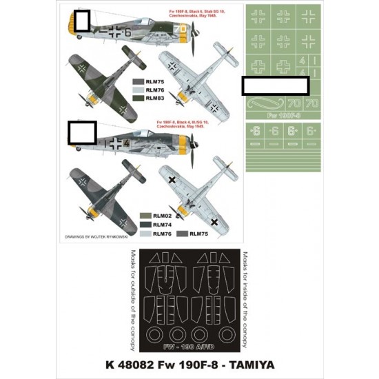 1/48 Focke-Wulf Fw 190F-8 Paint Mask for Tamiya (Canopy Masks + Insignia Masks) 1/48 Focke-Wulf Fw 190F-8 Paint Mask for Tamiya (Canopy Masks + Insignia Masks)