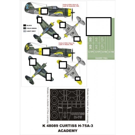 1/48 Curtiss H-75A-3 Paint Mask for Academy (Canopy Masks + Insignia Masks) 1/48 Curtiss H-75A-3 Paint Mask for Academy (Canopy Masks + Insignia Masks)