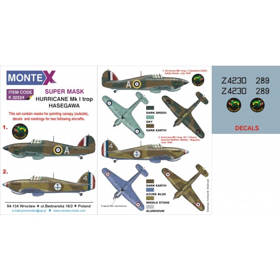 1/48 Hurricane Mk.I Trop Paint Mask with Decals for Hasegawa kit 1/48 Hurricane Mk.I Trop Paint Mask with Decals for Hasegawa kit