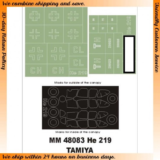 1/48 Heinkel He-219 Paint Mask for Tamiya kit (Canopy Masks + Insignia Masks) 1/48 Heinkel He-219 Paint Mask for Tamiya kit (Canopy Masks + Insignia Masks)