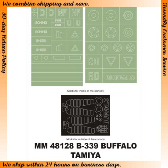 1/48 Brewster B-339 Buffalo Paint Mask for Tamiya kit (Canopy Masks + Insignia Masks) 1/48 Brewster B-339 Buffalo Paint Mask for Tamiya kit (Canopy Masks + Insignia Masks)