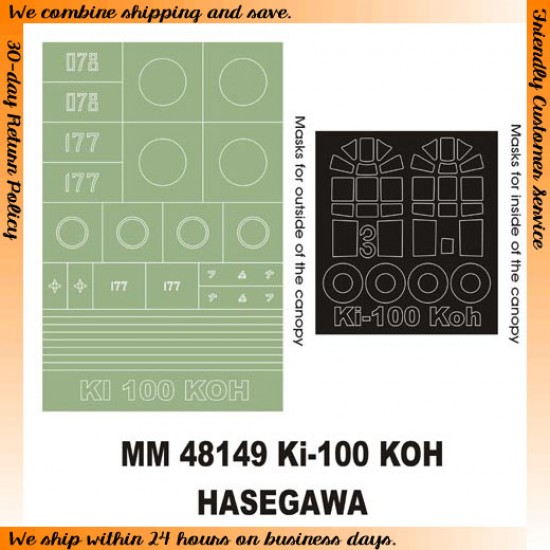 1/48 Kawasaki Ki-100-I Koh Paint Mask for Hasegawa kit (Canopy Masks + Insignia Masks) 1/48 Kawasaki Ki-100-I Koh Paint Mask for Hasegawa kit (Canopy Masks + Insignia Masks)