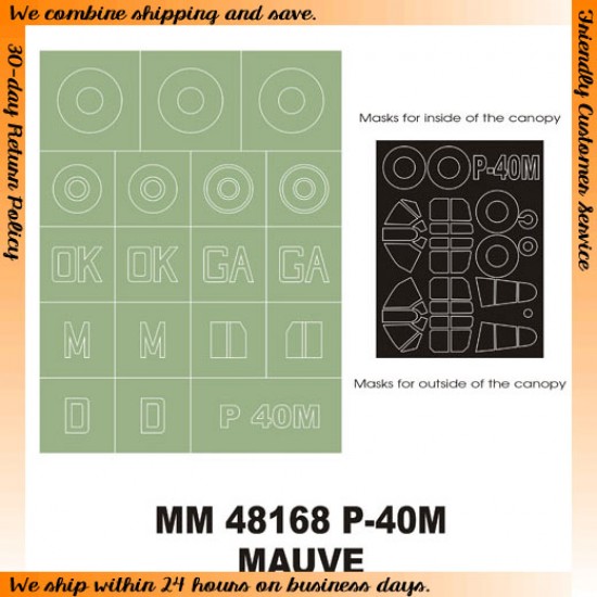 1/48 Curtiss P-40M Warhawk Paint Mask for Mauve kit (Canopy Masks + Insignia Masks) 1/48 Curtiss P-40M Warhawk Paint Mask for Mauve kit (Canopy Masks + Insignia Masks)