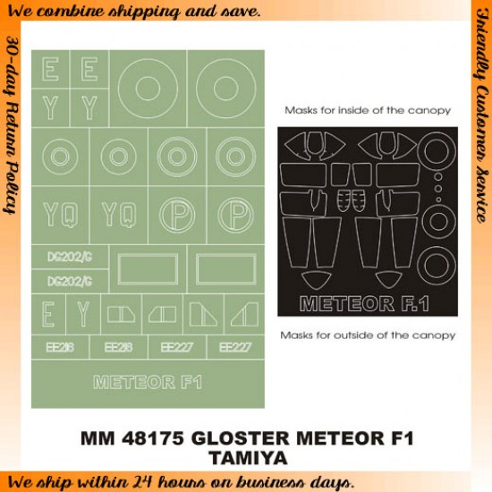 1/48 Gloster Meteor FI Paint Mask for Tamiya kit (Canopy Masks + Insignia Masks) 1/48 Gloster Meteor FI Paint Mask for Tamiya kit (Canopy Masks + Insignia Masks)