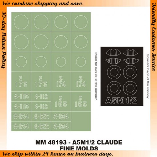 1/48 A5M1/2 Claude Paint Mask for Fine Molds kit (Canopy Masks + Insignia Masks) 1/48 A5M1/2 Claude Paint Mask for Fine Molds kit (Canopy Masks + Insignia Masks)
