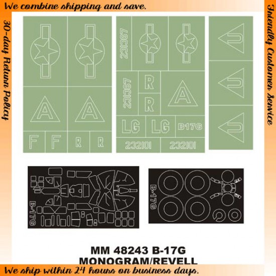 1/48 Boeing B-17G Flying Fortress Paint Mask for Monogram kit (Canopy Mask+Insignia Mask) 1/48 Boeing B-17G Flying Fortress Paint Mask for Monogram kit (Canopy Mask+Insignia Mask)