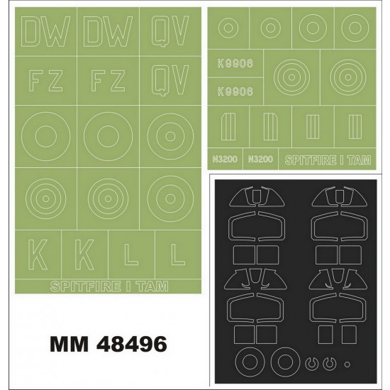1/48 Spitfire I Paint Masks for Tamiya Kit #61119 (Canopy + Insignia Masks) 1/48 Spitfire I Paint Masks for Tamiya Kit #61119 (Canopy + Insignia Masks)