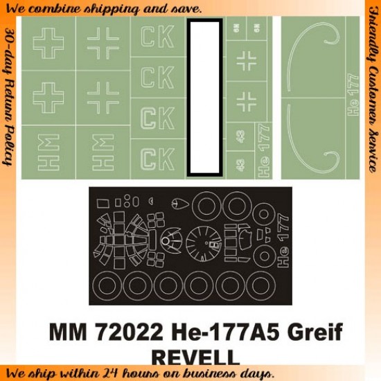 1/72 Heinkel He-177 Greif Paint Mask for Revell kit (Canopy Masks + Insignia Masks) 1/72 Heinkel He-177 Greif Paint Mask for Revell kit (Canopy Masks + Insignia Masks)