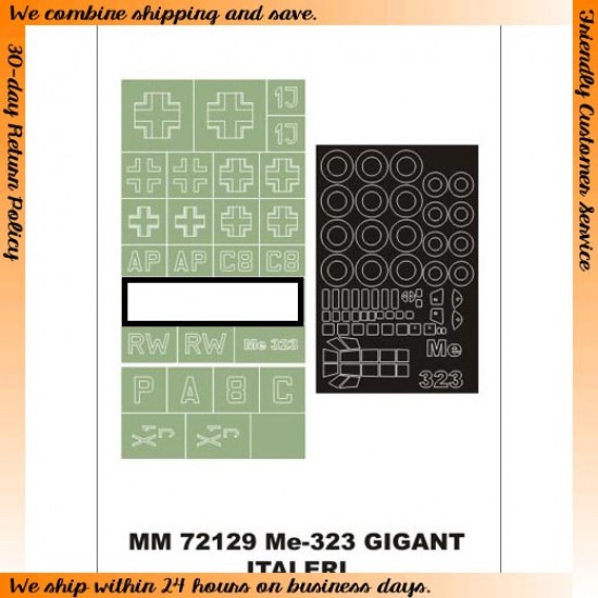 1/72 Messerschmitt Me 323 Gigant Paint Mask for Italeri kit (Canopy Masks+Insignia Masks) 1/72 Messerschmitt Me 323 Gigant Paint Mask for Italeri kit (Canopy Masks+Insignia Masks)