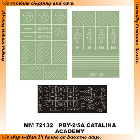 1/72 PBY-2/5A Catalina Paint Mask for Academy kit (Canopy Masks + Insignia Masks) 1/72 PBY-2/5A Catalina Paint Mask for Academy kit (Canopy Masks + Insignia Masks)