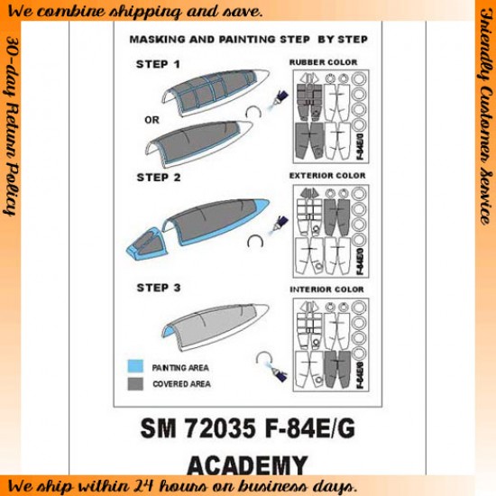 1/72 F-84E/G Thunderjets Paint Mask for Academy kit (outside) 1/72 F-84E/G Thunderjets Paint Mask for Academy kit (outside)