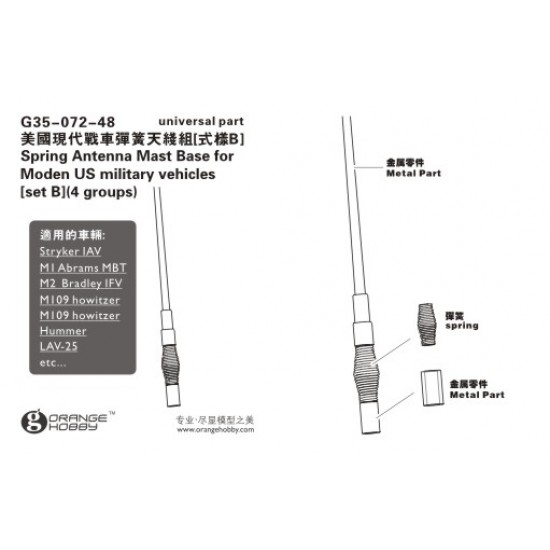 1/35 Spring Antenna Mast Base for Modern US Military Vehicles Set B (4 Sets: 12 Metal pcs)