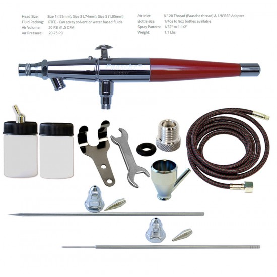 Double Action Siphon Feed Airbrush Set with Three Spray Heads