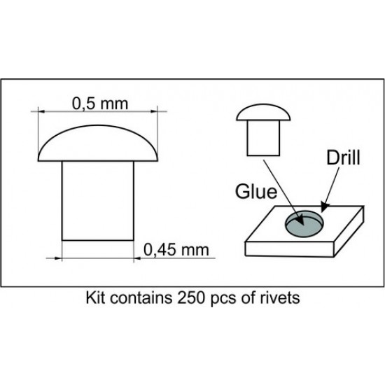 1/35 Rivets No.1 (Top Diameter: 0.5 mm, Bottom Diameter: 0.45 mm, 250pcs) 1/35 Rivets No.1 (Top Diameter: 0.5 mm, Bottom Diameter: 0.45 mm, 250pcs)