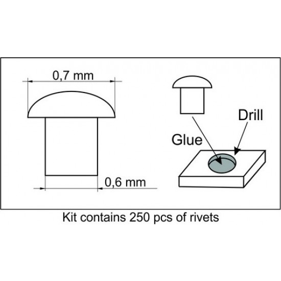 1/35 Rivets No.3 (Top Diameter: 0.7 mm, Bottom Diameter: 0.6 mm, 250pcs) 1/35 Rivets No.3 (Top Diameter: 0.7 mm, Bottom Diameter: 0.6 mm, 250pcs)