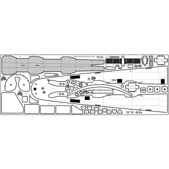 1/200 USS BB-61 Iowa 1944 Wooden Deck Set (20B Deck Blue) for Trumpeter 03706 kit