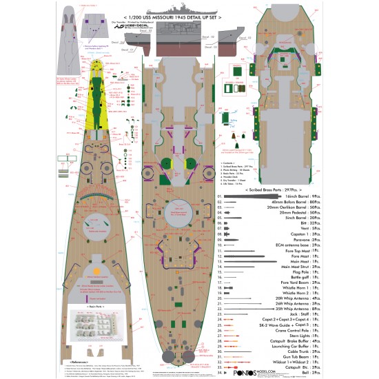 1/200 USS BB-63 Missouri 1945 Detail set for Trumpeter (Teak Tone Wood Deck+PE+Barrels...) 1/200 USS BB-63 Missouri 1945 Detail set for Trumpeter (Teak Tone Wood Deck+PE+Barrels...)