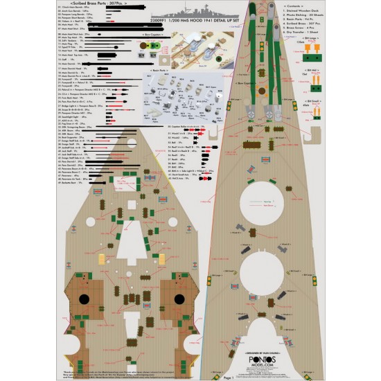 1/200 HMS Hood 1941 Detail-up Set w/Wooden Deck for Trumpeter kit 1/200 HMS Hood 1941 Detail-up Set w/Wooden Deck for Trumpeter kit