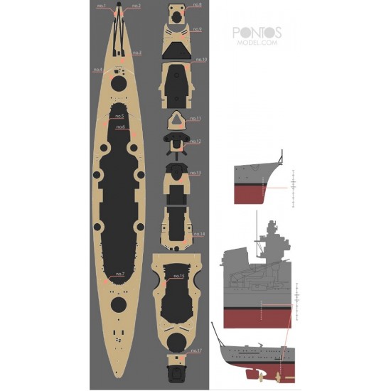 1/350 DKM Bismarck Wooden Deck Set & Dry Transfer for Tamiya kit #78013