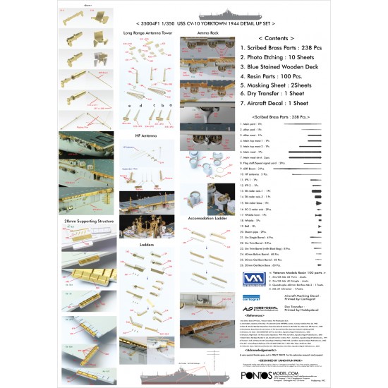1/350 USS CV-10 Yorktown 1944 Detail Up set for Trumpeter CV-10/CV-13 kits 1/350 USS CV-10 Yorktown 1944 Detail Up set for Trumpeter CV-10/CV-13 kits