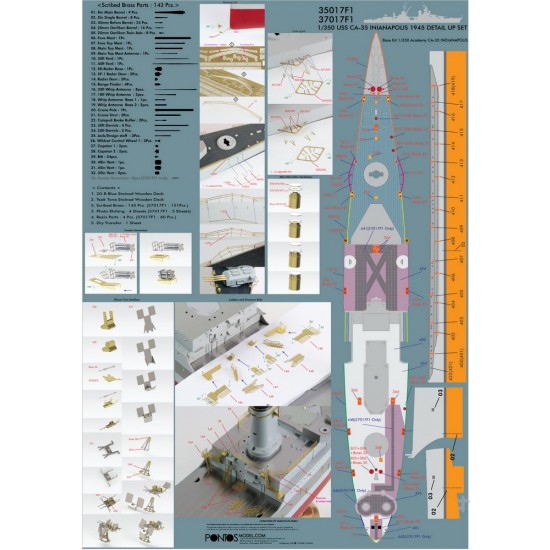 1/350 USS CA-35 Indianapolis 1945 Detail-up set for Academy kit 1/350 USS CA-35 Indianapolis 1945 Detail-up set for Academy kit