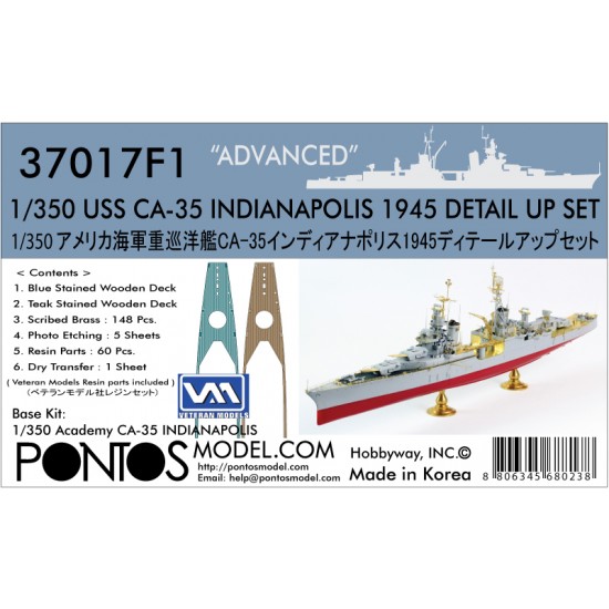 1/350 USS CA-35 Indianapolis 1945 Advanced Detail-up set for Academy kit
