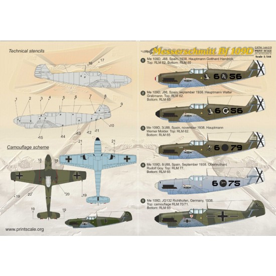 1/144 Wet Decals - Messerschmitt Bf 109D 1/144 Wet Decals - Messerschmitt Bf 109D