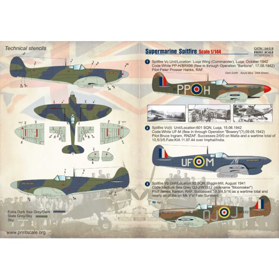 1/144 Wet Decals - Supermarine Spitfire 1/144 Wet Decals - Supermarine Spitfire