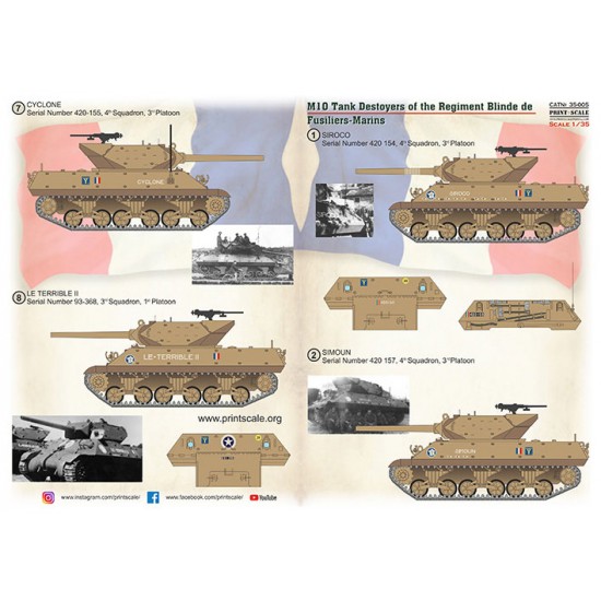 Decals for 1/35 M10 Tank Destroyer of the Regiment Blinde de Fusiliers-Marines Decals for 1/35 M10 Tank Destroyer of the Regiment Blinde de Fusiliers-Marines