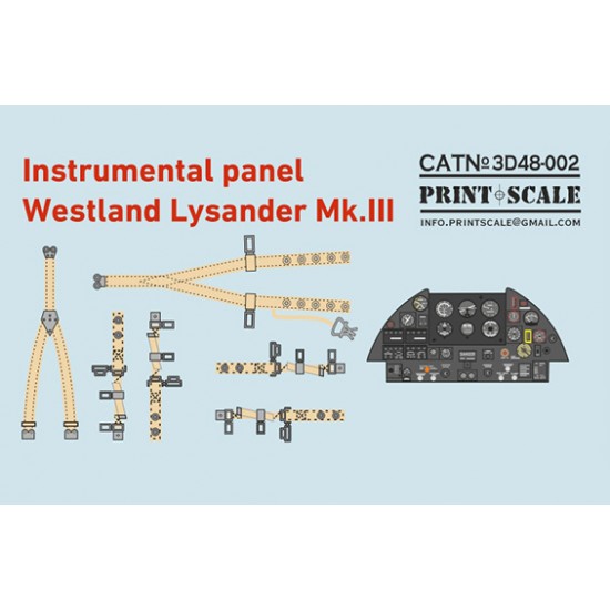 3D Decals for 1/48 Instrumental Panel Westland Lysander Mk.III 3D Decals for 1/48 Instrumental Panel Westland Lysander Mk.III