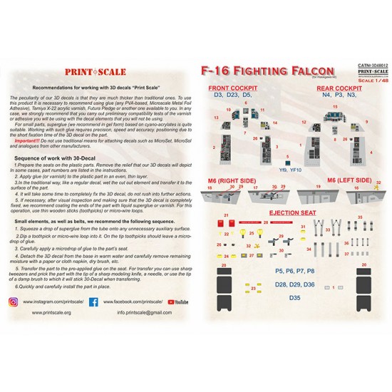 3D Decal for 1/48 General Dynamics F-16D Fighting Falcon Instrumental Panel for Hasegawa kits 3D Decal for 1/48 General Dynamics F-16D Fighting Falcon Instrumental Panel for Hasegawa kits