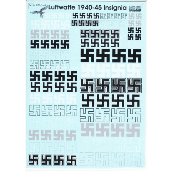 1/72-1/48 German Luftwaffe 1939-1945 Swastikas Decals 1/72-1/48 German Luftwaffe 1939-1945 Swastikas Decals