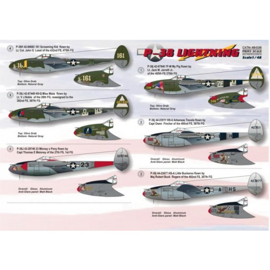 Nouveau 1:48 SUPERSCALE decals 480607 Lockheed P-38H Lightning 