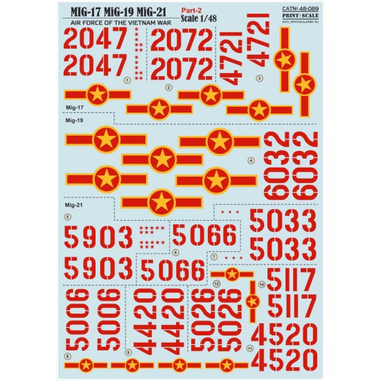 1/48 Wet Decals - Air Force of The Vietnam War Mikoyan MiG-17 / MiG-19 / MiG-21 Part 2 1/48 Wet Decals - Air Force of The Vietnam War Mikoyan MiG-17 / MiG-19 / MiG-21 Part 2
