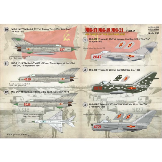 1/48 Wet Decals - Air Force of The Vietnam War Mikoyan MiG-17 / MiG-19 / MiG-21 Part 2 1/48 Wet Decals - Air Force of The Vietnam War Mikoyan MiG-17 / MiG-19 / MiG-21 Part 2