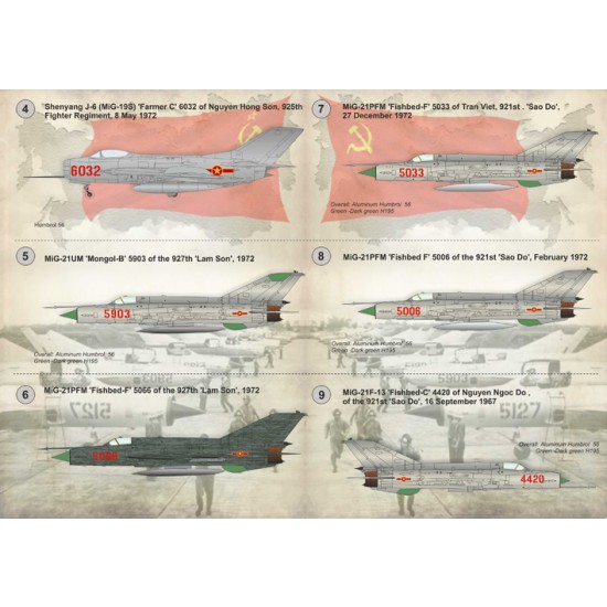 1/48 Wet Decals - Air Force of The Vietnam War Mikoyan MiG-17 / MiG-19 / MiG-21 Part 2 1/48 Wet Decals - Air Force of The Vietnam War Mikoyan MiG-17 / MiG-19 / MiG-21 Part 2