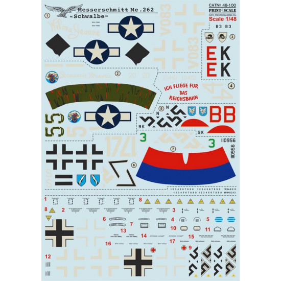 1/48 Wet Decals - Messerschmitt Me 262 Schwalbe 1/48 Wet Decals - Messerschmitt Me 262 Schwalbe
