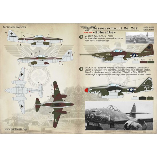 1/48 Wet Decals - Messerschmitt Me 262 Schwalbe 1/48 Wet Decals - Messerschmitt Me 262 Schwalbe