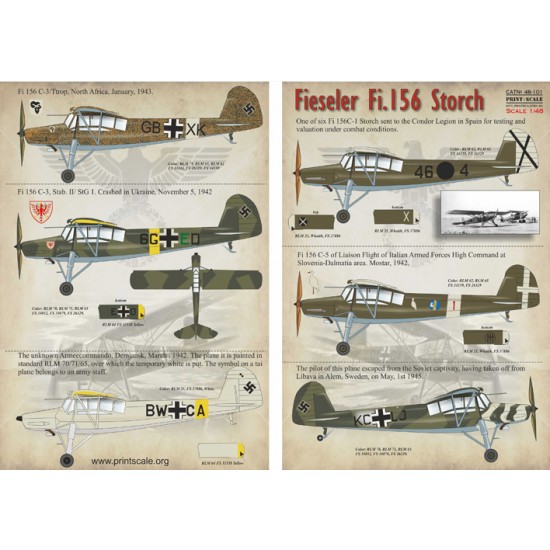 1/48 Wet Decals - Fieseler FI.156 Storch 1/48 Wet Decals - Fieseler FI.156 Storch