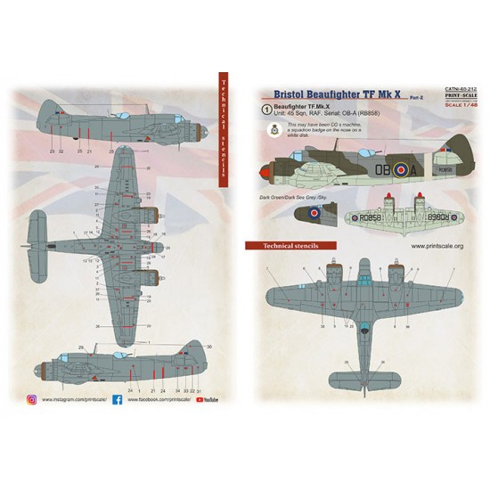 Decals for 1/48 Beaufighter Mk.X Part 2 (with 3D decal Instrument panel)