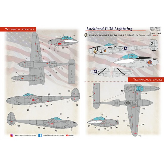 Decal for 1/48 P-38 Lightning in Bare Metal Part 1 Decal for 1/48 P-38 Lightning in Bare Metal Part 1