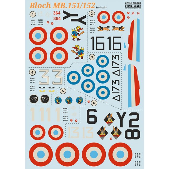 Decal for 1/48 Bloch MB.151/152 Decal for 1/48 Bloch MB.151/152