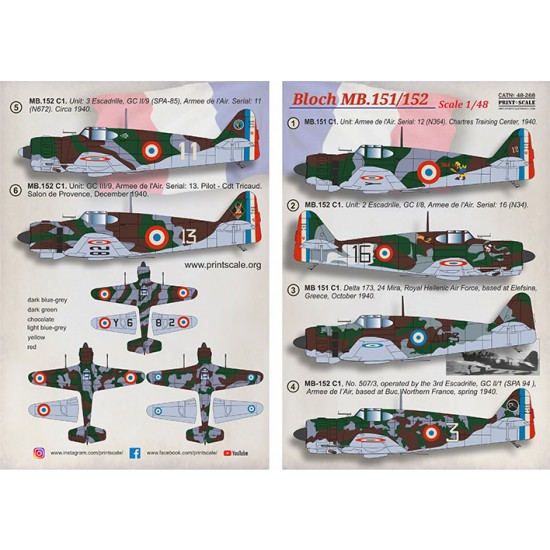 Decal for 1/48 Bloch MB.151/152 Decal for 1/48 Bloch MB.151/152